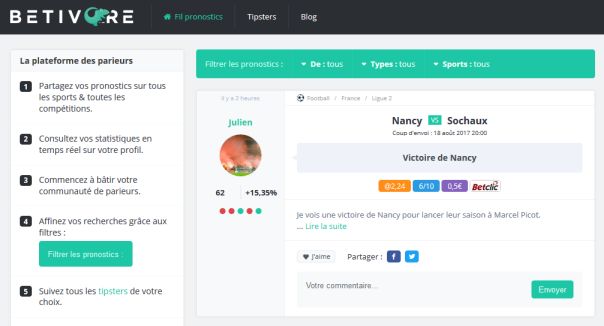 Betivore le réseaux social pour parieurs