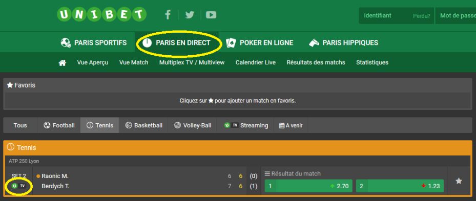 Streaming Unibet pour voir gratuitement des matchs de foot, basket, tennis, rugby...