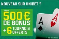 bonus de bienvenue Unibet Poker : jusqu'à 500€ offerts