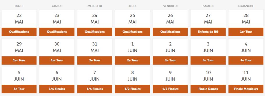 Programme Roland Garros 2017